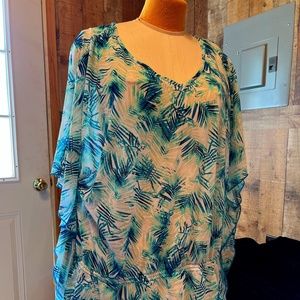 LADIES WOMENS LANE BRYANT PLUS SIZE 22/24W BLOUSE SHIRT TOP BLUE GREEN WHITE